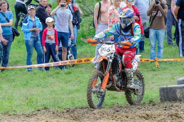 Enduro moto cross rider on a track — Stock Photo, Image