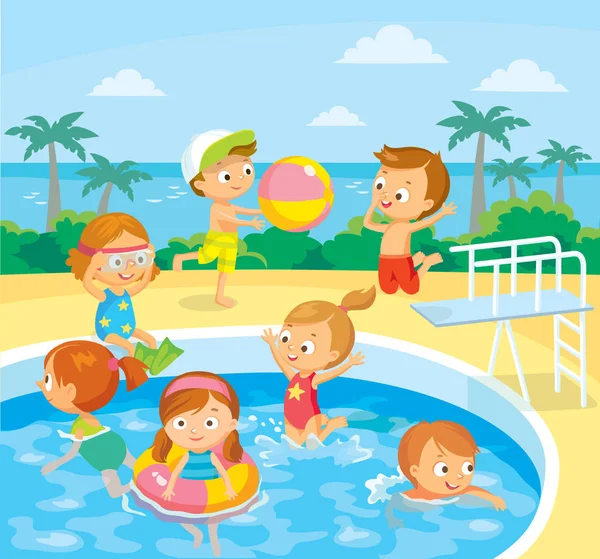 Crianças na piscina —  Vetores de Stock