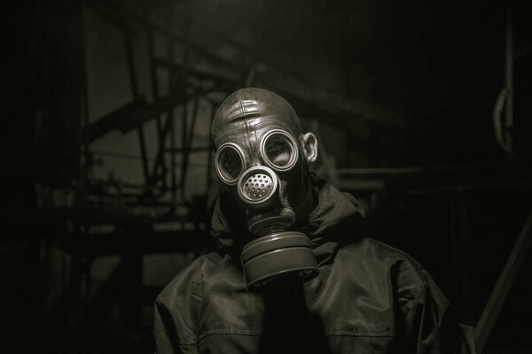 Corona virus. A soldier in a gas mask. Stalker.