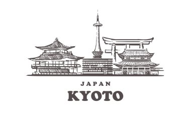 Kyoto sketch skyline. Kyoto, Japan hand drawn vector illustration. clipart