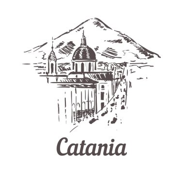 Catania Skyline skeci. Katanya el çizimi illüstrasyon izole.