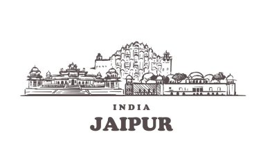 Jaipur Skyline 'ı çiziyor. Jaipur, Hindistan el çizimi vektör çizimi.