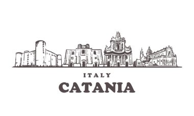 Catania Skyline 'ı çiziyor. Katanya, İtalya elle çizilmiş vektör çizimi.