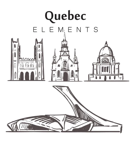 手描きのケベックの建物のセット、要素のスケッチベクトルイラスト. — ストックベクタ