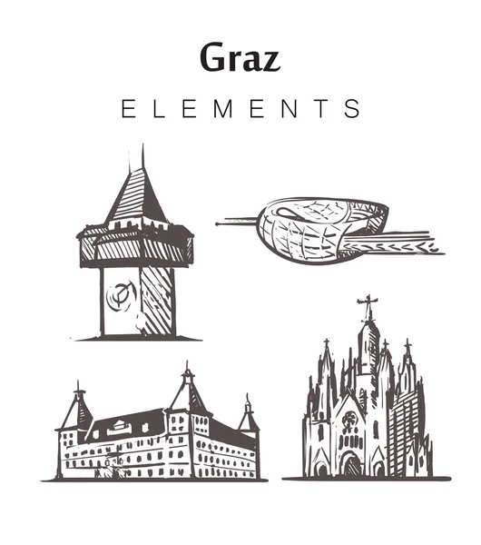 El yapımı Graz binalar, elementler vektör çizimi çizimi.