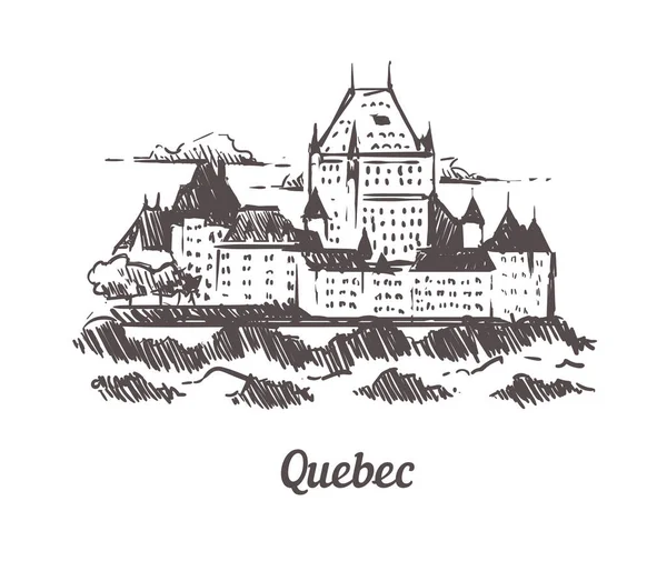 魁北克城堡Frontenac草图。 魁北克手绘图解孤立. — 图库矢量图片