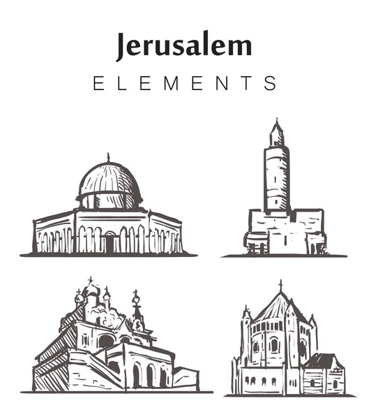 Uppsättning handritade Jerusalem byggnader, element skiss vektor illustration. — Stock vektor