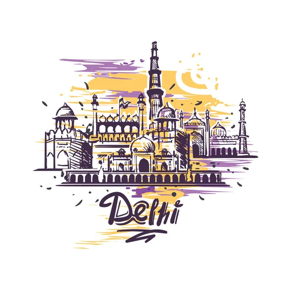 Delhi abstrakte Kunst Farbzeichnung. delhi sketch vektor illustration isoliert. — Stockvektor