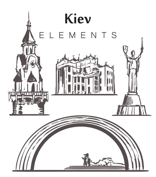 Conjunto de edificios de Kiev dibujados a mano, elementos ilustración vectorial boceto . — Archivo Imágenes Vectoriales