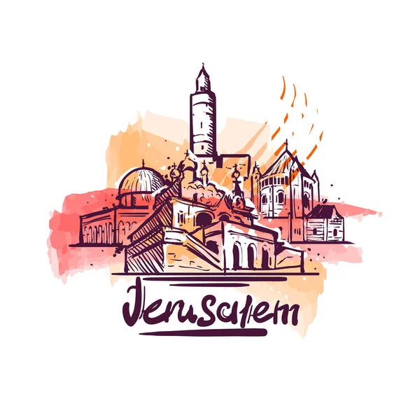 Jerusalem abstract art color drawing. Jerusalem sketch vector illustration. — Stock Vector