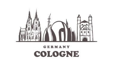 Cologne Skyline 'ı çiziyor. Köln, Almanya elle çizilmiş vektör çizimi.