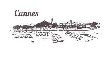 Geneva Skyline skeci. Cenevre el çizimi illüstrasyon izole.