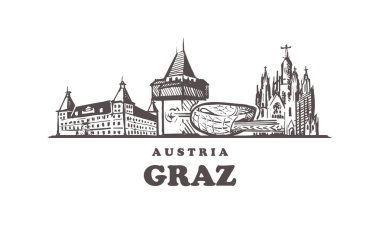 Graz sketch skyline. Graz, Austria hand drawn vector illustration. Isolated on white background.  clipart