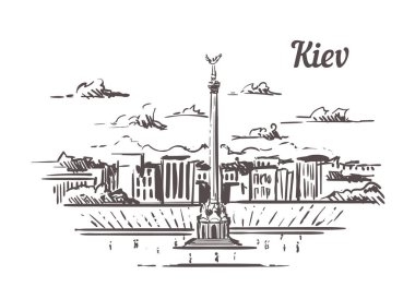 Kiev Skyline skeci. Kiev el çizimi illüstrasyon izole.