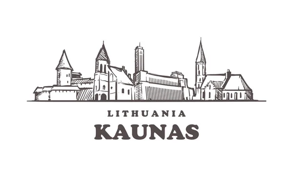 Kaunas sketch skyline. Kaunas, Lithuania hand drawn vector illustration. — Stock Vector