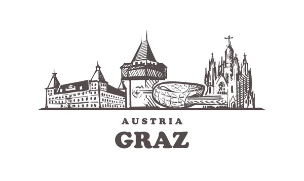 Esboço de Graz skyline. Graz, Áustria ilustração vetorial desenhada à mão. Isolado sobre fundo branco . — Vetor de Stock