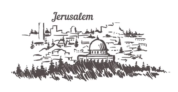Kudüs silueti skeci. Kudüs 'ün eli çizilmiş.. — Stok Vektör