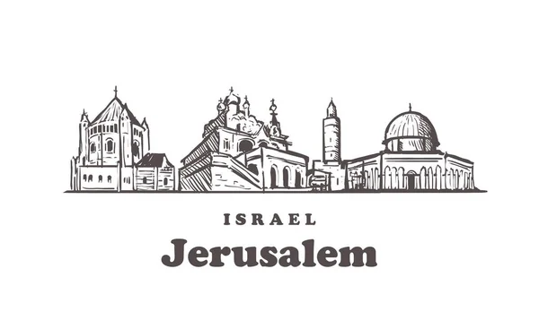 Jerusalem sketch skyline. Jerusalem, Israel hand drawn vector illustration. — Stock Vector