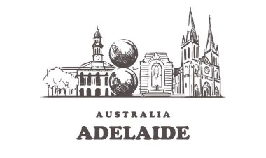 Adelaide Skyline 'ı çiziyor. Avusturalya, Adelaide eli çizilmiş