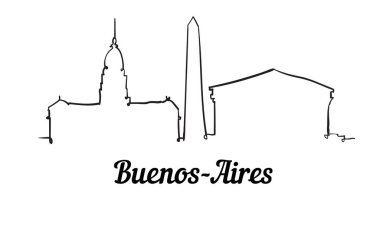 Tek sıra stili Buenos-Aires silüeti. Basit modern minimalist biçim vektörü.
