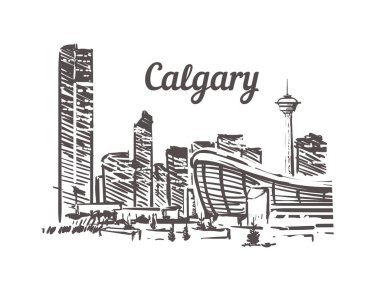 Calgary Skyline skeci. Calgary el çizimi çizimi izole edilmiş