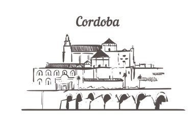 Cordoba skyline sketch. Cordoba hand drawn illustration clipart