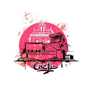Girit soyut resim renk çizimi. Girit çizim vektör illüstrasyonu