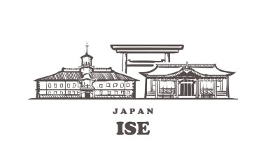 Ufuk çizgisi. Ise, Japonya elle çizilmiş vektör çizimi.