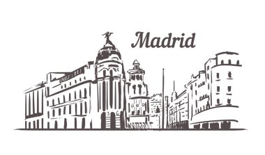 Madrid Caddesi Gran Via silueti çizimi. Madrid el çizimi