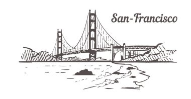 San Francisco Golden Gate siluet çizimi. San Francisco eli.