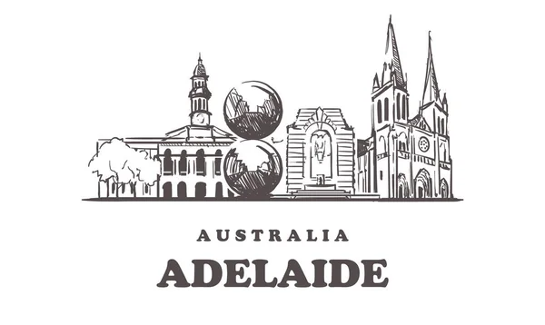 Adelaide Skyline 'ı çiziyor. Avusturalya, Adelaide eli çizilmiş — Stok Vektör