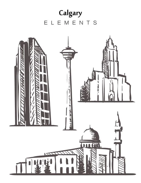 Σύνολο ζωγραφισμένα στο χέρι Calgary κτίρια, στοιχεία σκίτσο — Διανυσματικό Αρχείο
