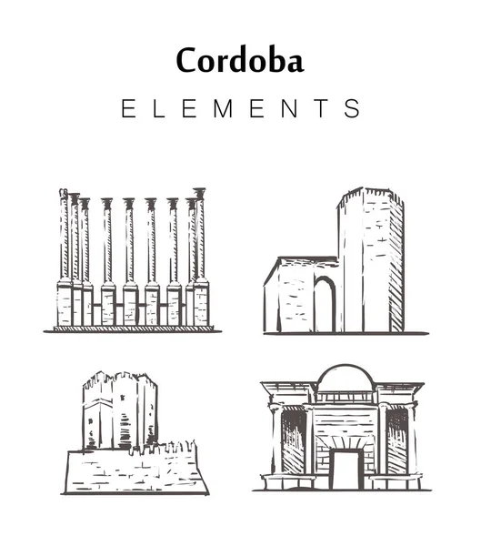 손으로 그린 코르도바 건물, 요소 스케치 벡터 삽화. — 스톡 벡터