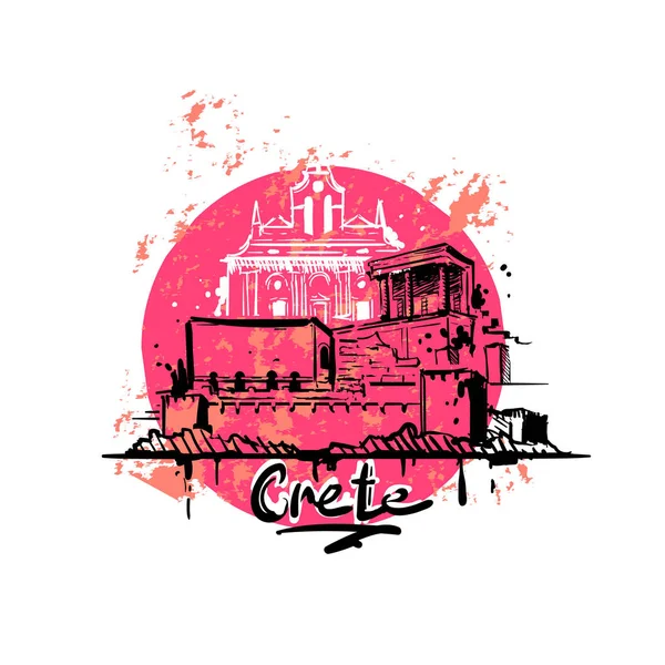 Крит, художественный цветной рисунок. Векторная иллюстрация на Крите — стоковый вектор