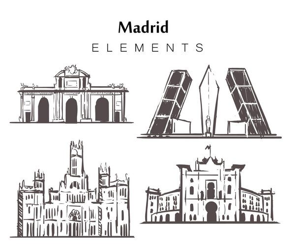 Комплект рукописных мадридских зданий, векторная иллюстрация элементов
.