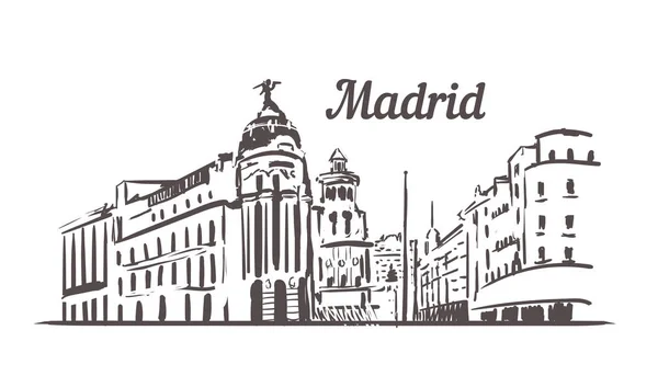 Madrid Street Gran Via skyline schets. Handgetrokken Madrid — Stockvector