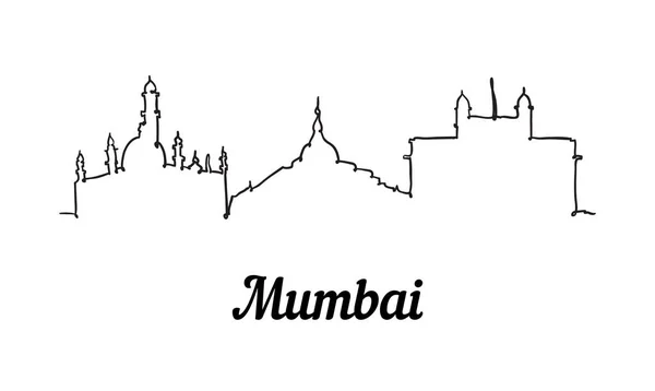 Jedna linie styl Mumbai panorama. Jednoduchý vektor moderního minimalistického stylu. — Stockový vektor