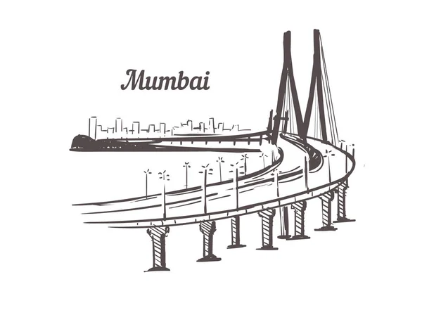 Mumbai gökyüzü çizimi. Mumbai eliyle çizilmiş illüstrasyon — Stok Vektör