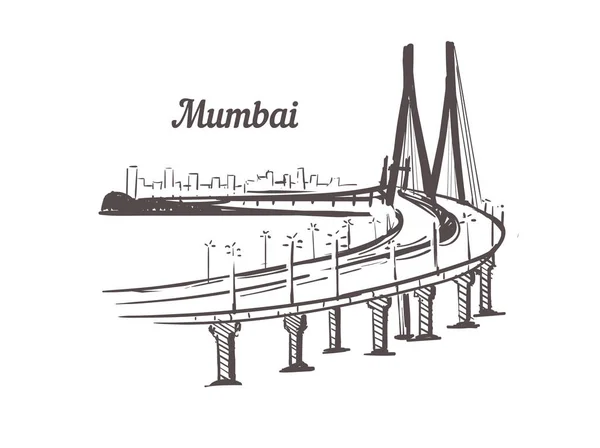 Mumbai skyline sketch. Mumbai hand drawn illustration isolated — Stock Vector