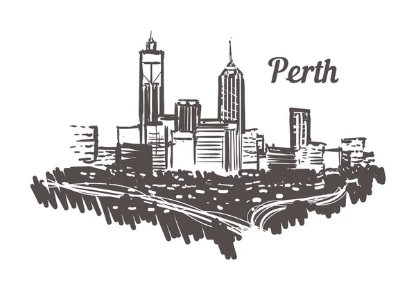 Perth skyline skiss. Perth handritad illustration isolerad på — Stock vektor
