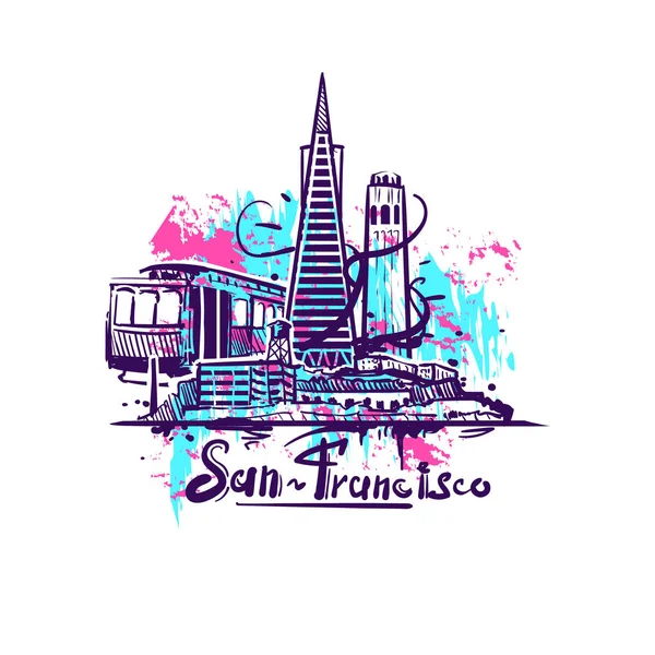 Disegno astratto a colori San Francisco. Schizzo di San Francisco — Vettoriale Stock