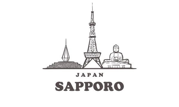 Sapporo sketsa langit. Sapporo, gambar gambar gambar tangan Jepang. . - Stok Vektor