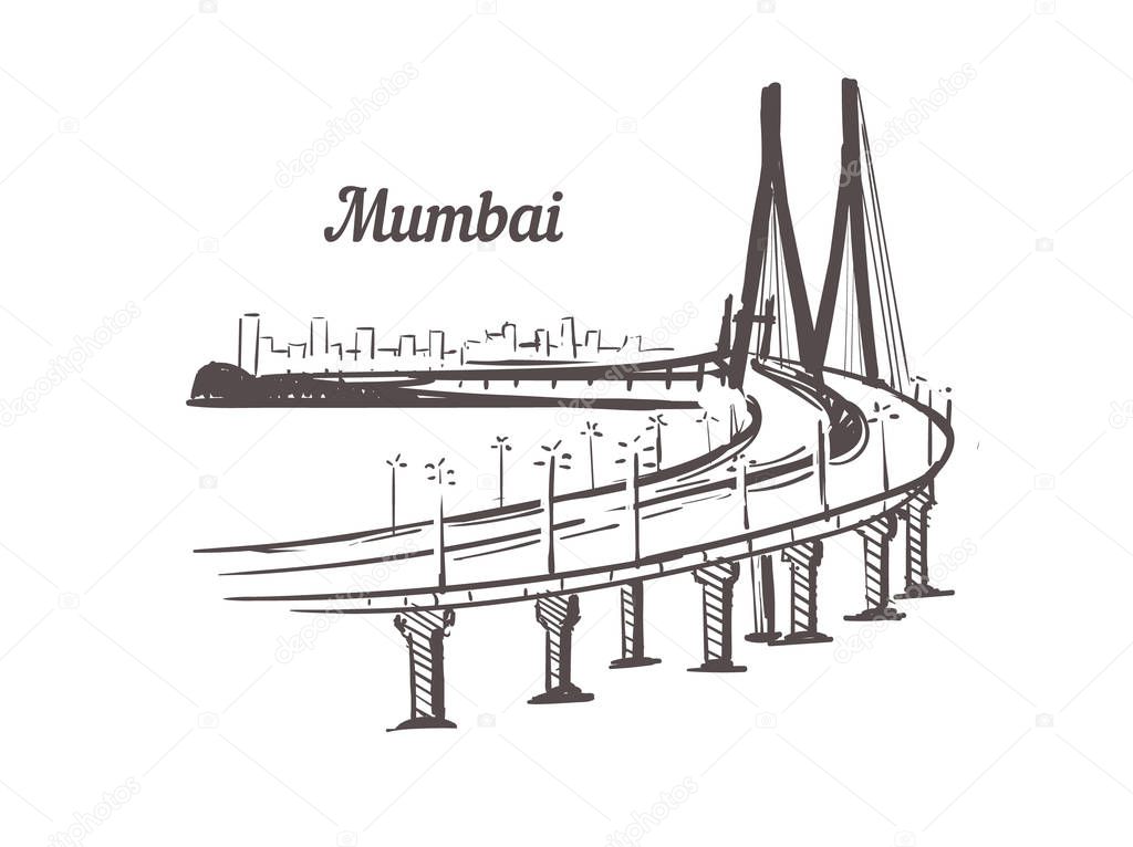 Mumbai skyline sketch. Mumbai hand drawn illustration isolated