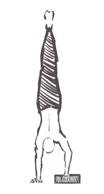 İnsan jimnastik yapıyor, elle çizilmiş. Sokak çalışması çizimi vektör illüstrasyonu