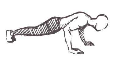 İnsan jimnastik yapıyor, elle çizilmiş. Sokak çalışması taslak vektör çizimi izole edildi