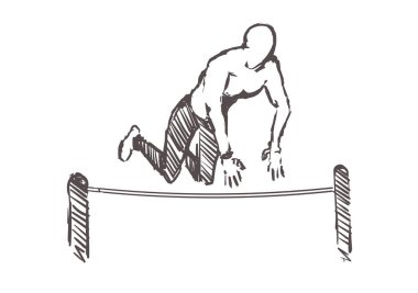 İnsan jimnastik yapıyor, elle çizilmiş. Sokak çalışması taslak vektör çizimi izole edildi