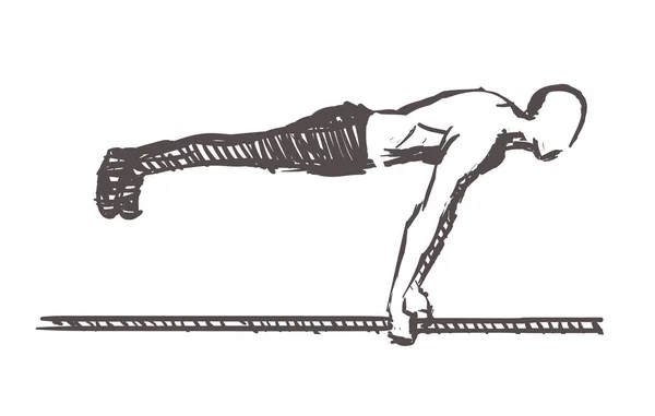 Der Mensch übt sich in Calisthenics, handgezeichnet. Street Workout Skizze Vektor Illustration isoliert — Stockvektor