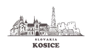 Kosice Skyline 'ı çiziyor. Slovakya ve Kosice el çizimi vektör illüstrasyonu.