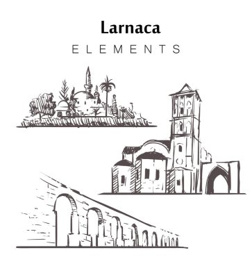 El çizimi Larnaca binaları elemanları çizimi vektör çizimi