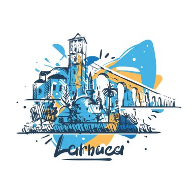 Larnaca soyut renk çizimi. Larnaca çizim vektör illüstrasyonu